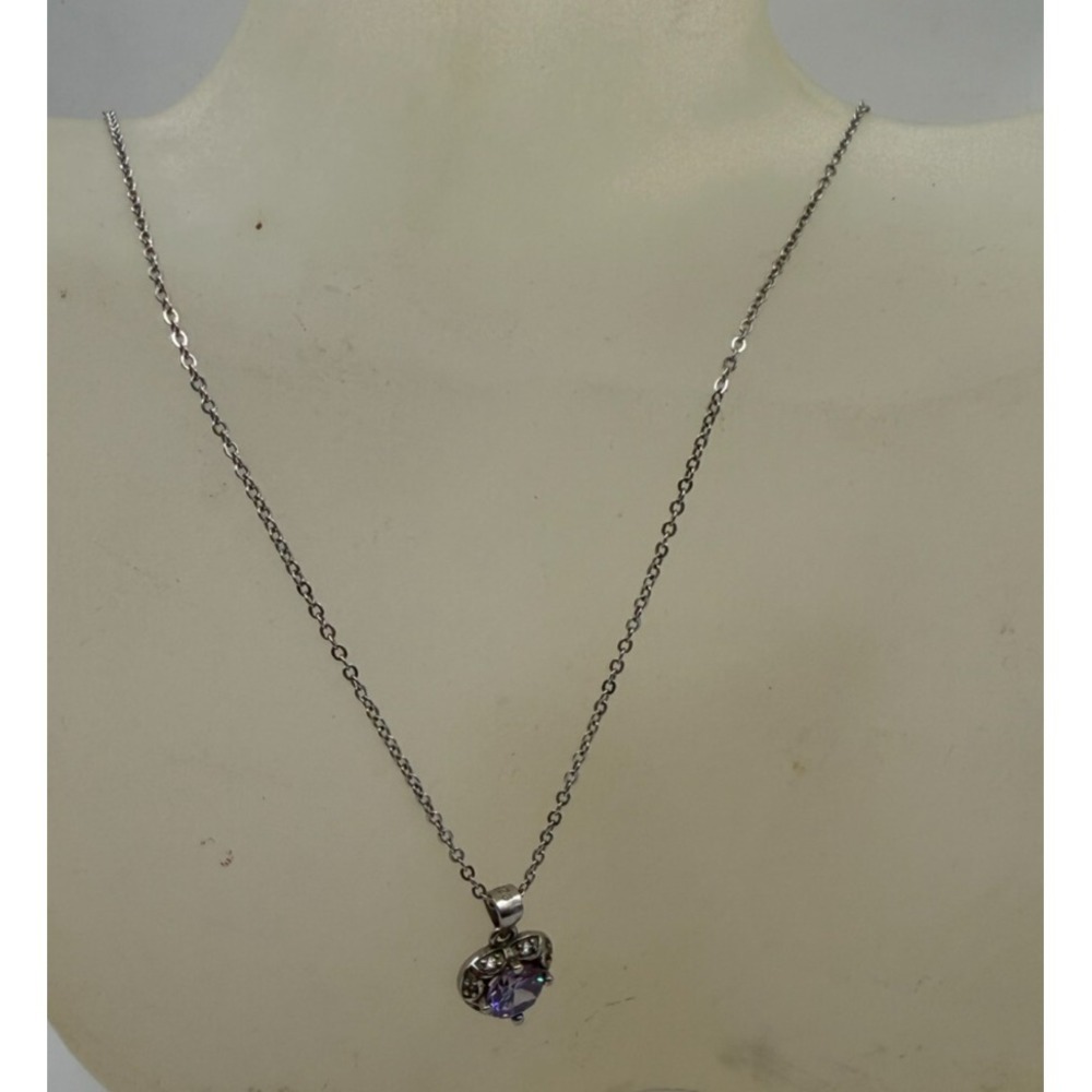 Ryze‎ 925 Sterling Silver Purple Glass Pendant Necklace Filigree Vintage Style
